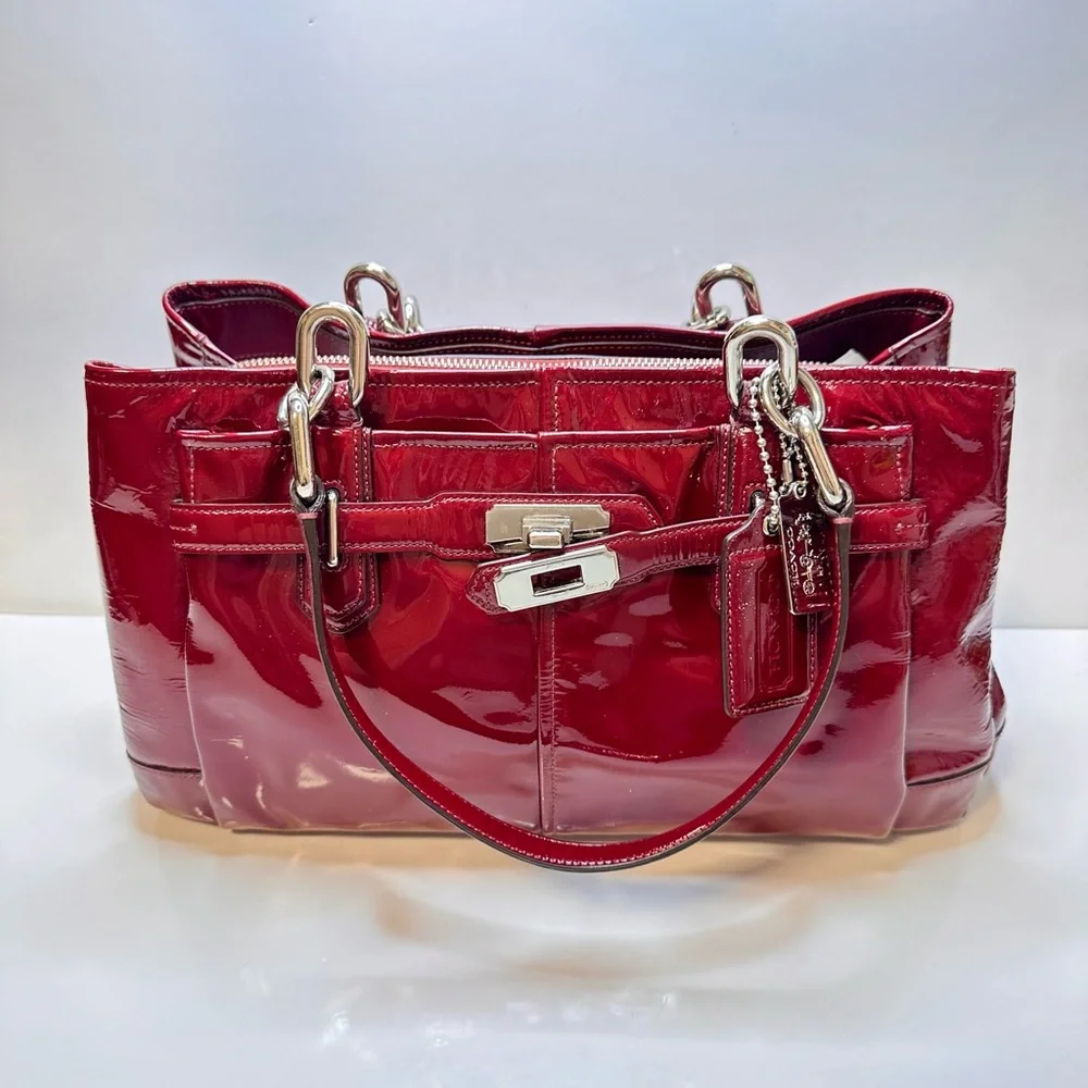 ✅ Sold ✅ Y2K Coach Chelsea Jayden Burgundy Patent Leather Tote Handbag Satchel - Picture 5 of 16